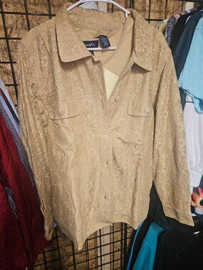 Kim & Co Beige Lace Button-Up Shirt Long Sleeve 2XL